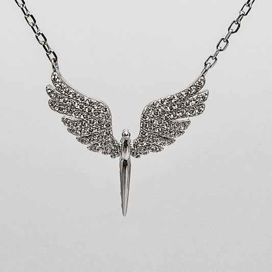 Veroza Women 18" Chain Sterling Silver Angel Wing design Pendant Necklace