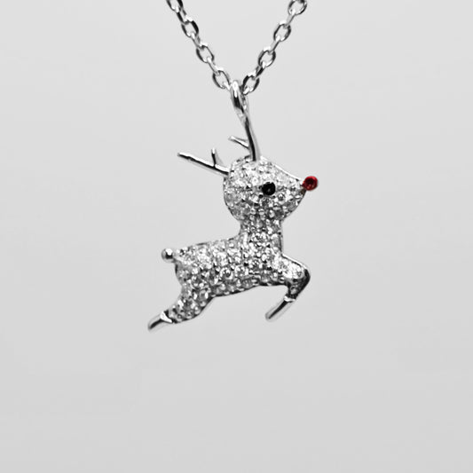 Veroza Women 18" Chain Sterling Silver Reindeer Christmas design Necklace