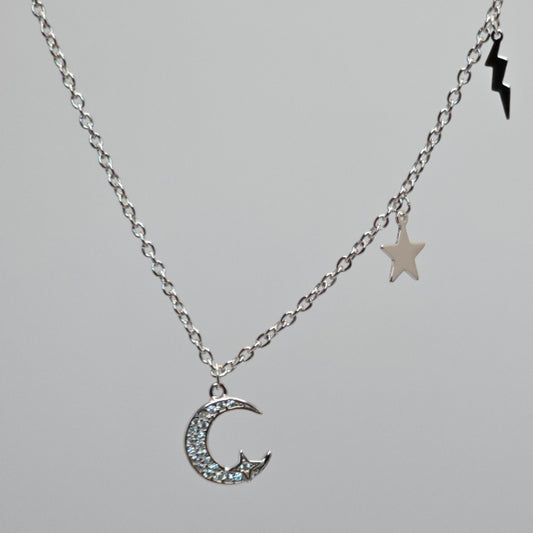 Veroza Women 18" Chain Sterling Silver crescent moon design Pendant Necklace